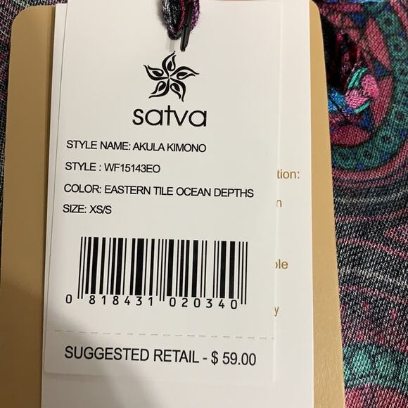 Satva Akula Kimono Eastern Tile Ocean Depths Womens XS/S Boho Purple Pink NWT - Picture 7 of 11